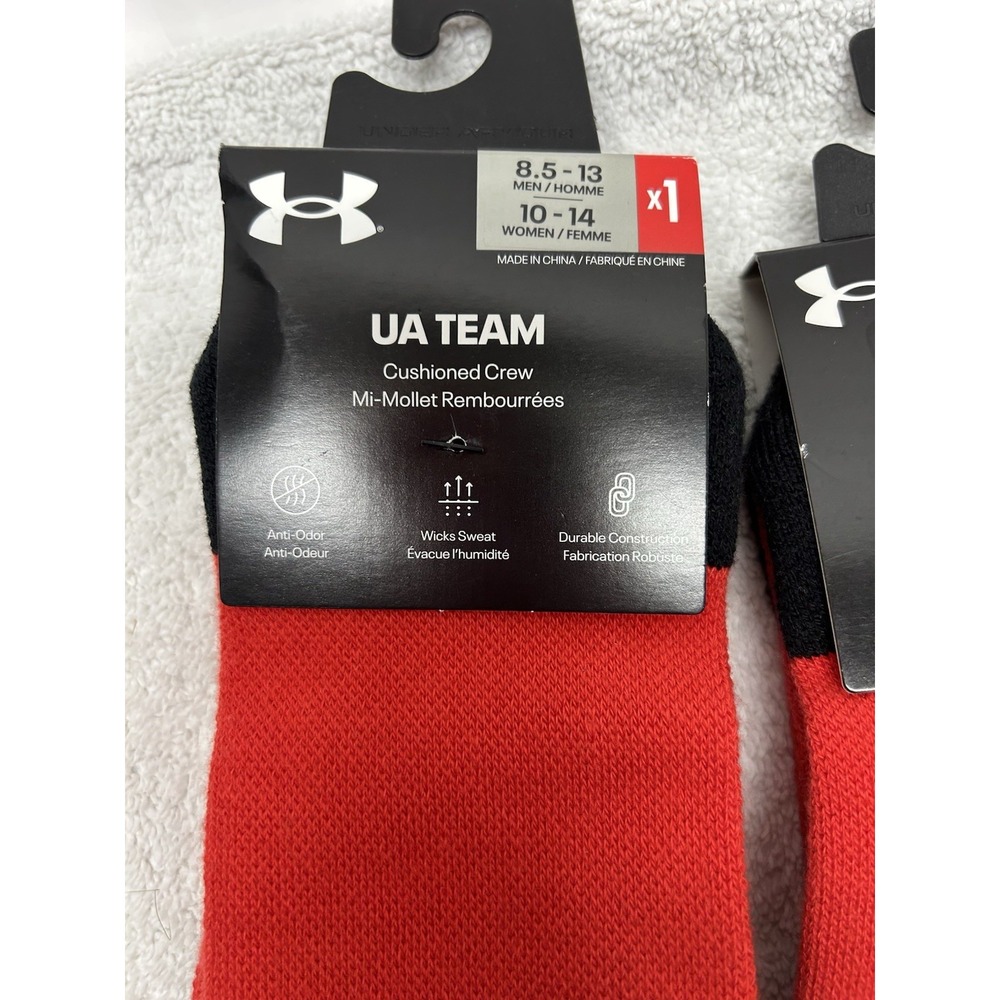 Lot of 2 Under Armour Team Men's 8.5-13/Women's 10-14 Red Cushioned Crew Socks - Picture 2 of 4